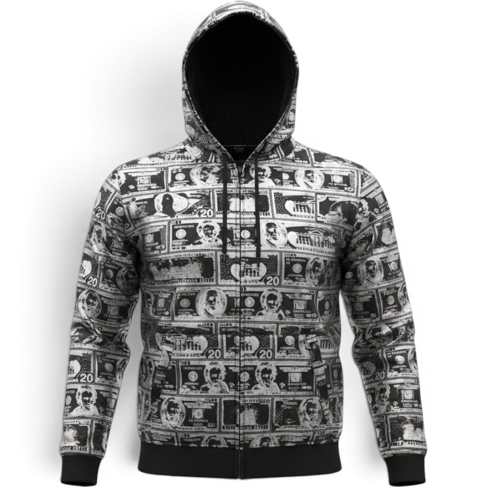 Beyond The Limit BTL Hoodie Mens 2XL Black Silver Metallic Dollar Money Print